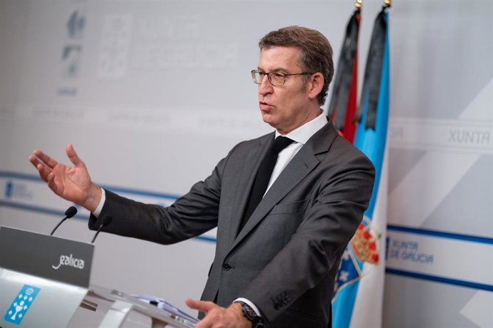 El presidente de la Xunta, Alberto Núñez Feijóo, en rueda de prensa.
