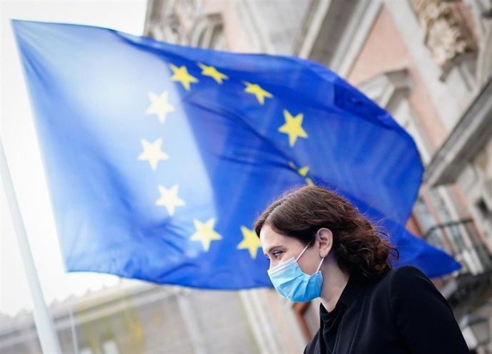 La presidenta de la Comunidad de Madrid, Isabel Díaz Ayuso, durante el acto de conmemoración del Día de Europa