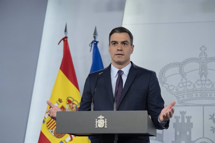 Compareixena del president del Govern d'Espanya, Pedro Sánchez,  en el Palau de la Moncloa. A Madrid, a 2 de maig de 2020.
