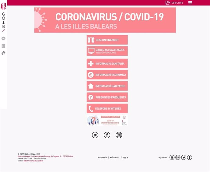 La web del coronavirus (COVID-19) del Govern balear.