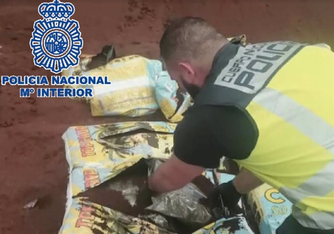 La Policía Nacional se incauta de 320 kilos de cogollos de marihuana ocultos en sacos de sustrato para plantas