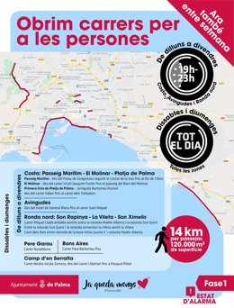 Mapa de las calles que se abren a los peatones en Palma.