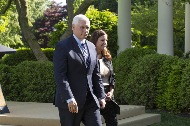 May 7, 2020 - Washington, DC USA: United States Vice President Mike Pence and Karen Pence depart the National Day of Prayer Service at the White House in Washington D.C., U.S., on Thursday, May 7, 2020.  (CONTACTO)