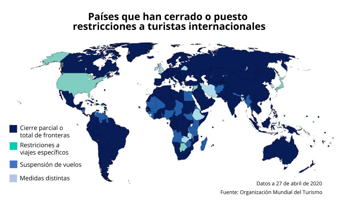 Mapa con restricciones a viajeros internacionales por países
