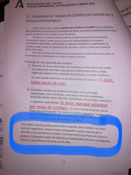 Plan de contigencia de la Junta a lo sanitario de Jaén.
