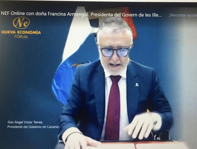 El presidente de Canarias, Ángel Víctor Torres, durante su intervención online en el evento de Nueva Economía Forum