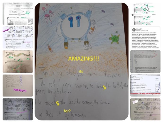 Imagen facilitada por la Asociación de Centros de Enseñanza de Idiomas de Andalucía (Aceia) de un trabajo de un alumno de inglés, elaborado online durante el confinamiento. 