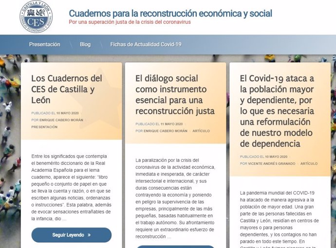 Web de los 'Cuadernos para la reconstrucción económica y social' del CES.