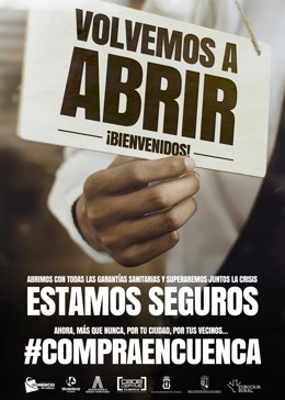 Cartel de la campaña 'Volvemos a abrir. ¡Bienvenidos!' para animar al consumo local en Cuenca