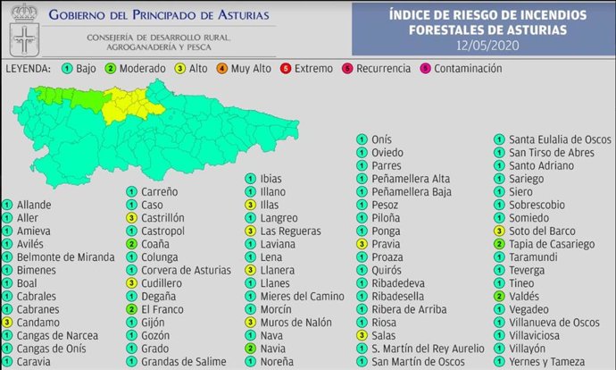 Mapa de riesgo de incendio forestal.