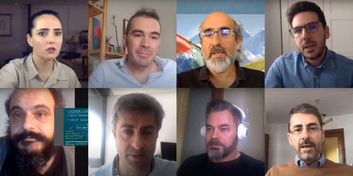 Imagen de archivo de una videoconferencia de los mentores de Andalucía Open Future con las startups participantes del programa. 