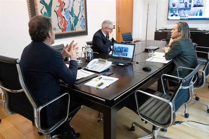 O Titular Do Goberno Galego Durante Unha Videoconferencia Con Representantes Do Sector Do Taxi