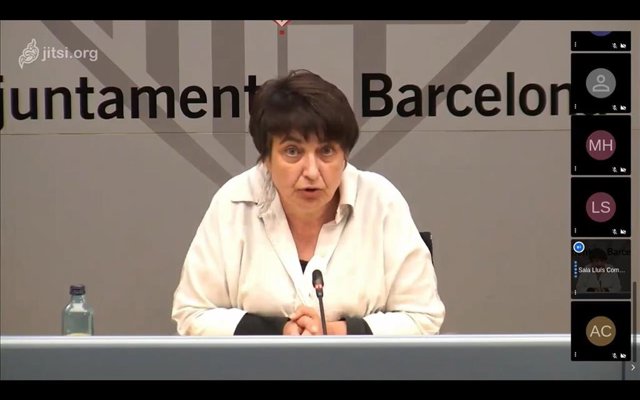 La presidenta del Institut Metropolità del Taxi (Imet), Rosa Alarcón, en rueda de prensa telemática para presentar un plan de choque para el sector del taxi.