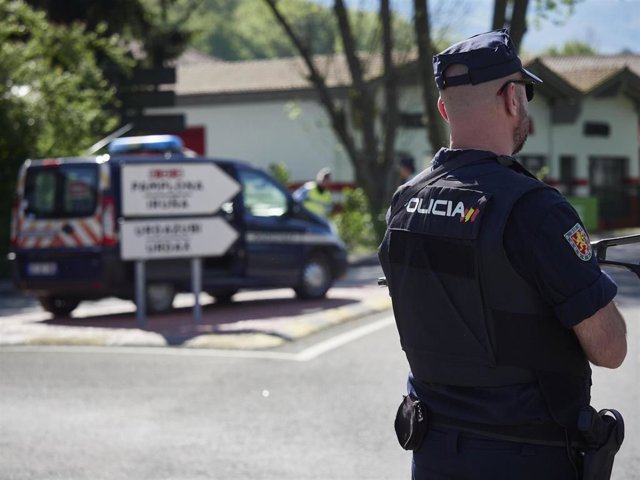 Un policía nacional en un control en la frontera navarro-francesa por el estado de alarma