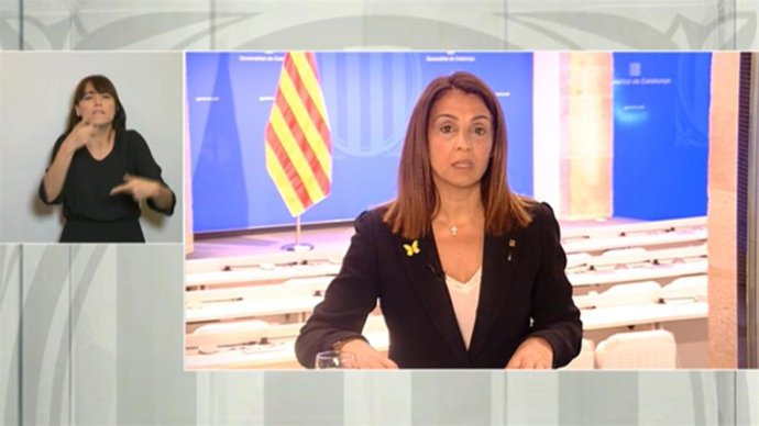 La consellera de Presidencia y portavoz del Govern, Meritxell Budó, en rueda de prensa telemática.
