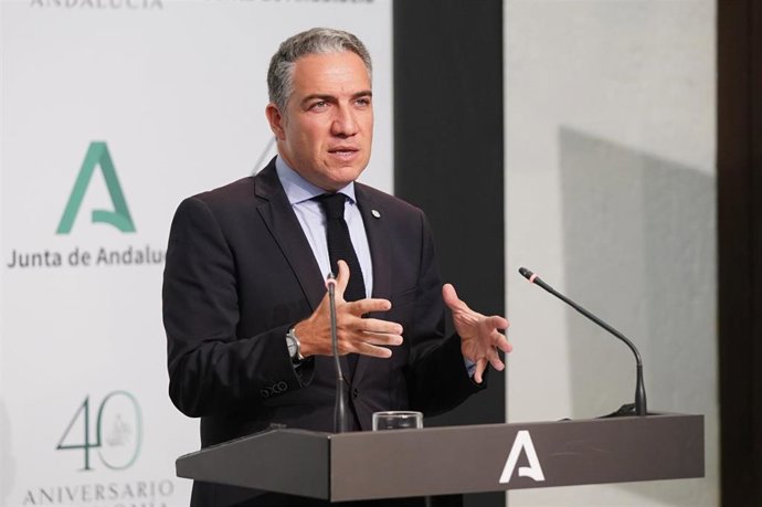 El consejero de la Presidencia, Administración Pública e Interior y portavoz del Gobierno andaluz, Elías Bendodo, en una foto de archivo.