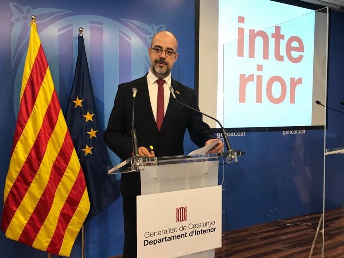 El conseller d'Interior de la Generalitat, Miquel Buch, en la roda de premsa del Govern