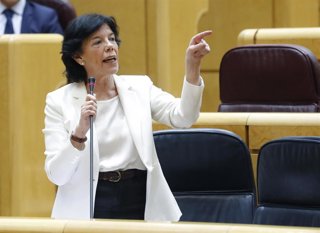 La ministra de Educación, Isabel Celaá, durante su intervención en la sesión de control al Gobierno en el Senado donde responde si puede asegurar que los centros de educación especial seguirán atendiendo todas las modalidades actualmente escolarizadas en 