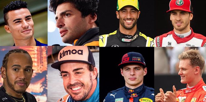Wehrlein, Sainz, Ricciardo, Giovinazzi, Hamilton, Alonso, Verstappen y Schumacher (de arriba a abajo y de izquierda a derecha), posibles relevos de Vettel en Ferrari