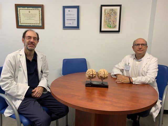 El jefe de servicio de Neurología del Hospital Regional de Málaga y coordinador de la red, Pedro Serrano, y el coordinador del laboratorio de Neuropsicofarmacología de Ibima, Fernando Rodríguez de Fonseca