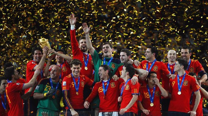 La selección española de fútbol celebra su victoria en el Mundial de Sudáfrica de 2010