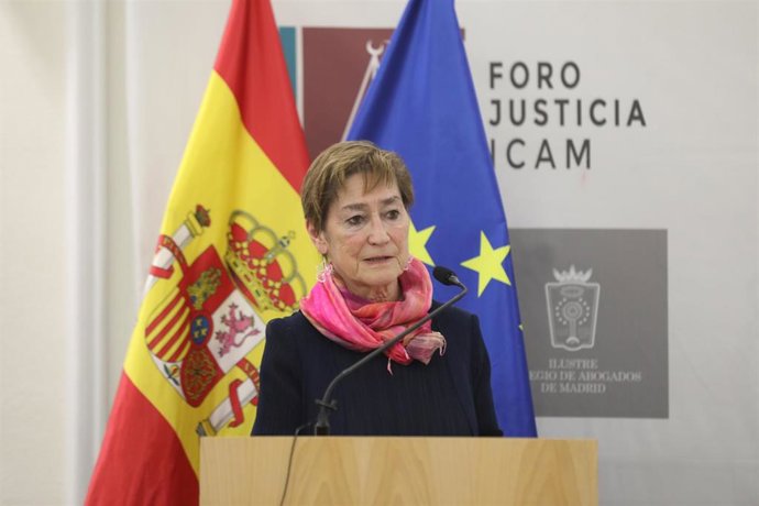 La presidenta del Consejo General de la Abogacía, Victoria Ortega, durante su intervención en el acto de su presentación como nueva presidenta del consejo en el foro de Justicia del Colegio de Abogados, en Madrid (España), a 19 de febrero de 2020.