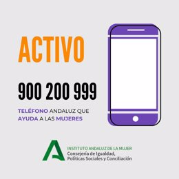 Cartel del Teléfono de Atención a las Mujeres de Andalucía '900 200 999' del Instituto Andaluz de la Mujer