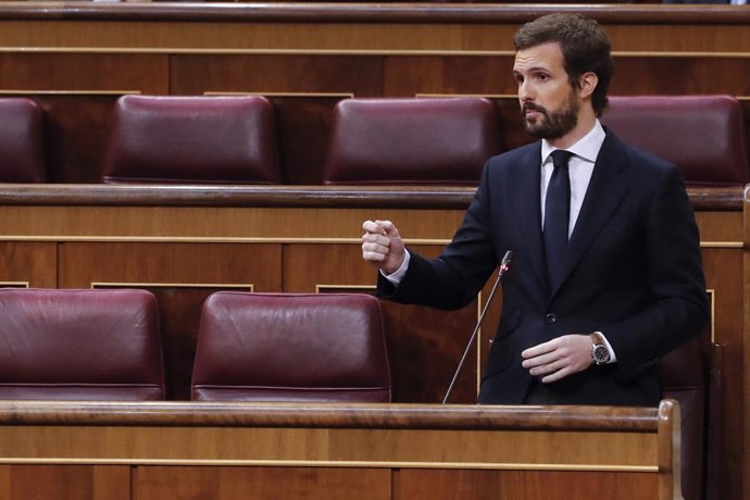 El líder del PP, Pablo Casado, en la sessió de control que se celebra al Congrés, Madrid (Espanya), 13 de maig del 2020.