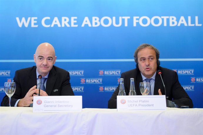 Michel Platini y Gianni Infantino en su época como presidente y secretario generla de la UEFA