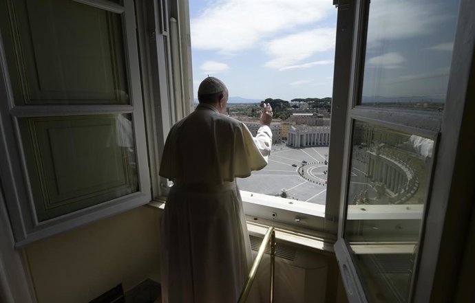 May 10, 2020 - Vatican: Pope Francis blesses from the window of the apostolic palace overlooking an empty St.Peter s square