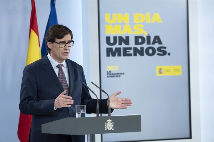 El ministro de Sanidad, Salvador Illa, comparece en rueda de prensa tras el Consejo de Ministros en Madrid (España), a 12 de mayo de 2020.