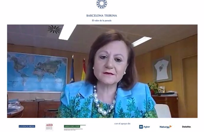 La secretria d'Estat d'Afers exteriors, Cristina Gallach, en un debat virtual de Barcelona Tribuna.