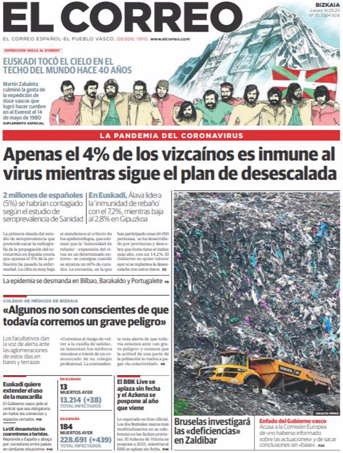 Las portadas de los periódicos del jueves 14 de mayo de 2020