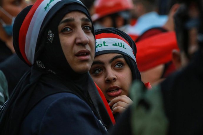 Mujeres durante una protesta contra el Gobierno de Irak en la capital del país, Bagdad