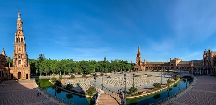 Panorámica de la Plaza de España de Sevilla, sede de la Subdelegación del Gobierno