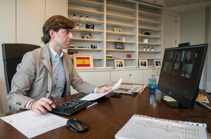 El vicesecretario de Comunicación del PP y diputado por Málaga, Pablo Montesinos, en una reunión telemática