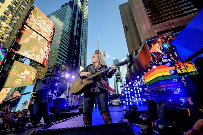 Singer Melissa Etheridge performs during the Closing Ceremony of WorldPride NYC 2019 at Times Square on June 30, 2019 in New York City