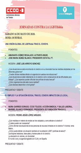 Cartel de las actividades organizadas por CCOO y Triángulo contra la LGTBIfobia.