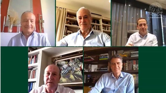 El subdirector de 'La Vanguardia', Manel Pérez, el director general de Mirabaud &Cie, Francisco Gómez -Trénor; el ceo de CaixaBank, Gonzalo Gortázar; el vicepresidente del Círculo Ecuestre, Enrique Lacalle, y el ceo de Banco Sabadell, Jaume Guardiola