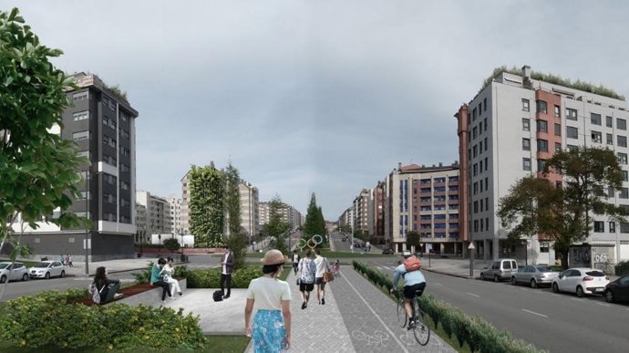 Ilustración de la posible ubicación de carril bici en el barrio de la Florida, en Oviedo.