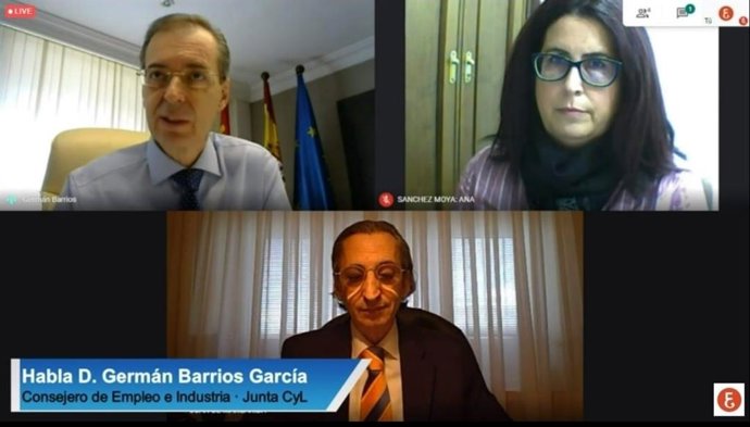 Germán Barrios (arriba a la izquierda) durante su participación en el seminario web del Colegio de Economistas de Valladolid.