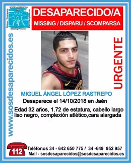 Cartel de la desaparición del joven Migue Ángel López