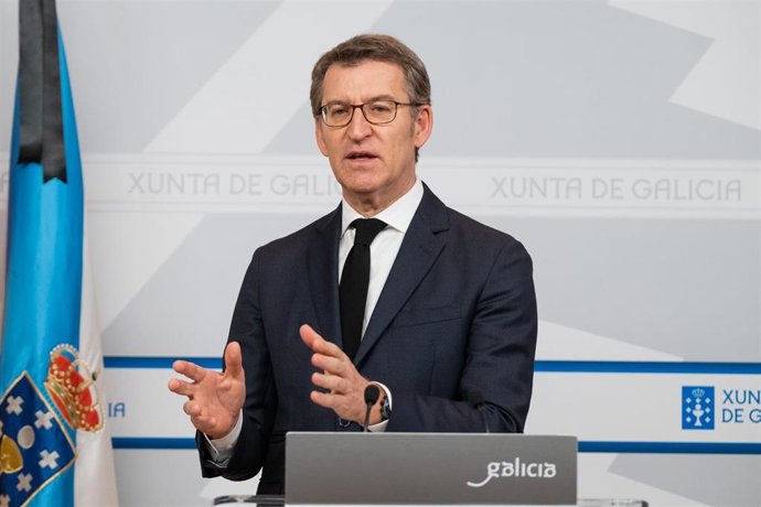 El presidente de la Xunta, Alberto Núñez Feijóo, en la rueda de prensa tras el Consello.