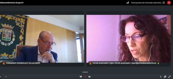 Imagen de la reunión telemática del presidente de la FAMP, Fernando Rodríguez Villalobos, y la consejera de Igualdad, Rocío Ruiz, que han mantenido este viernes. 