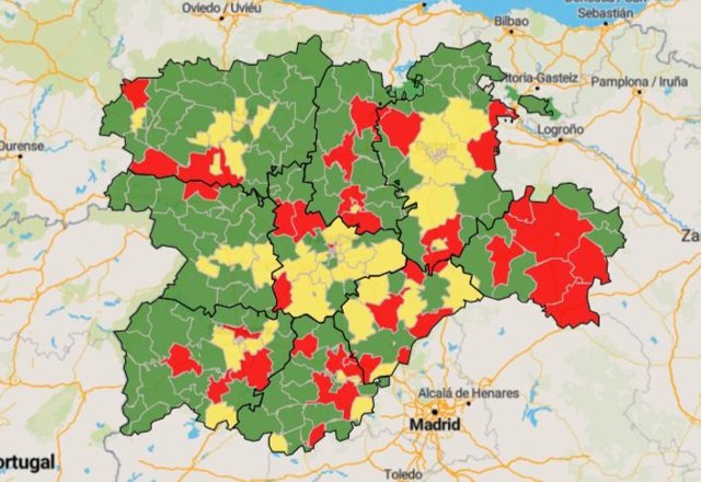 Nuevo mapa que muestra el nivel de cumplimiento de los criterios de PCR positivos por cada 10.000 habitantes.