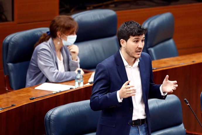 El diputado de Más Madrid, Pablo Gómez Perpiny durante la sesión de control al ejecutivo regional en la Asamblea de Madrid.