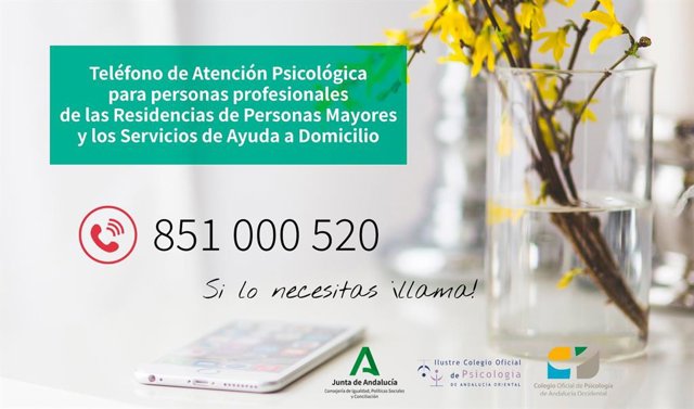 Imagen con el teléfono de atención psicológica a profesionales de residencias y ayuda a domicilio.