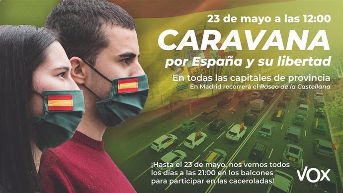 Cartel de la caravana-manifestación convocada para el 23 de mayo por VOX en todas las capitales de provincia.