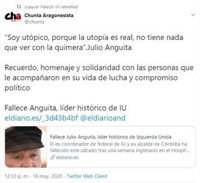 CHA recuerda a Anguita y muestra su homenaje y solidaridad con los que le acompañaron en "su vida de lucha y compromiso"