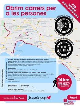 Mapa de las calles abiertas para peatones en Palma.